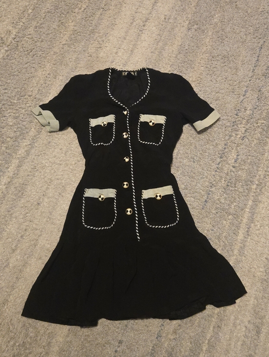 Escada Dresses & Skirts - Rare Vintage Escada Black Short Sleeve Mini Dress White Contrast Trim Sz 34